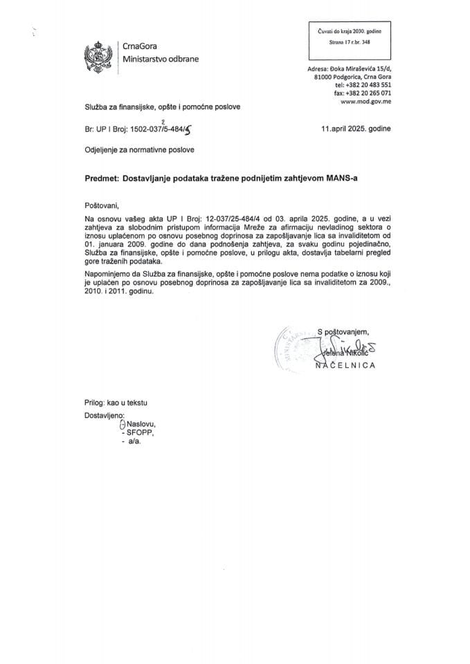 Инф. по Рјешењу УПИ број: 12-037/25-484/6