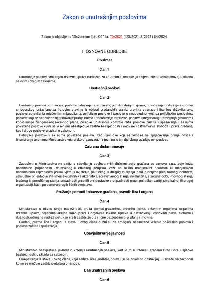 Zakon o unutrasnjim poslovima