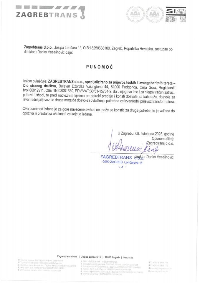 Punomoć ZT ZG - ZT CG