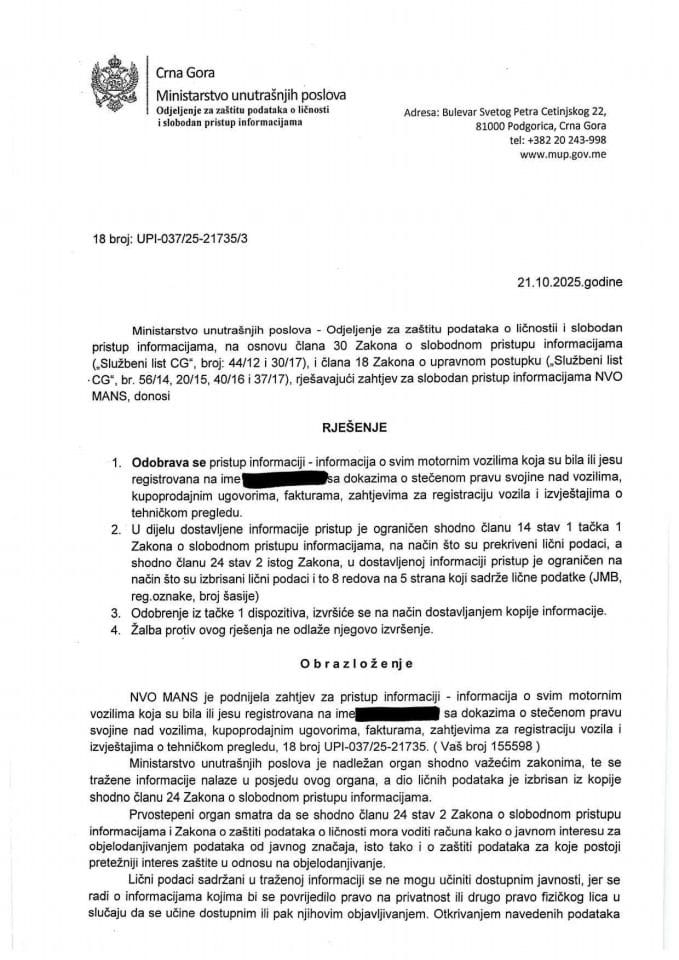 Rješenje br. 18-UPI-037/25-21735/3