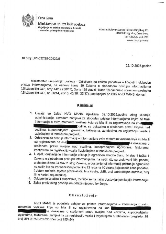 Rješenje br. 18-UPI-037/25-20922/5