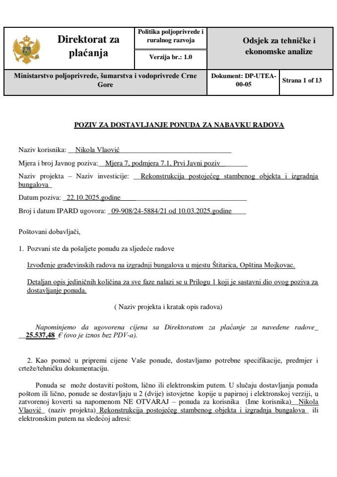 poziv-za-dostavljanje-ponuda-za-građevinski radovi - bungalov