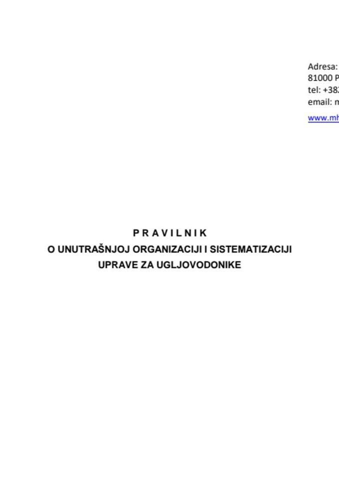 Предлог правилника о унутрашњој организацији и систематизацији Управе за угљоводонике
