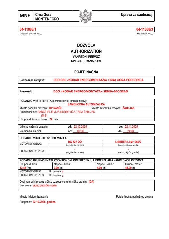 KODAR ENERGOMONTAŽA 04-11888