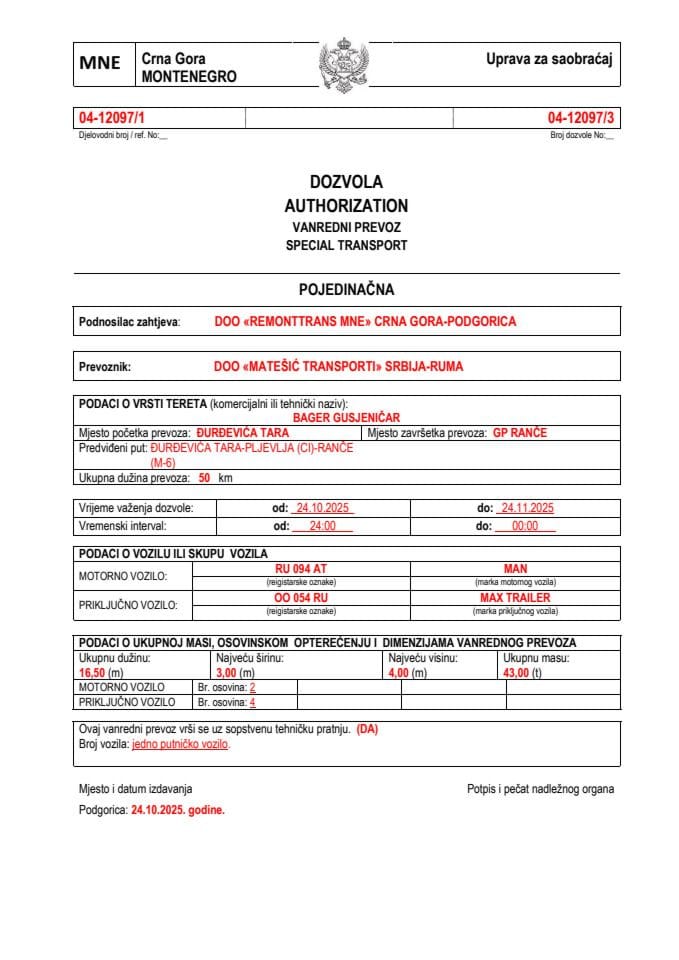 REMONTTRANS MNE 04-12097-MATEŠIĆ TRANSPORT