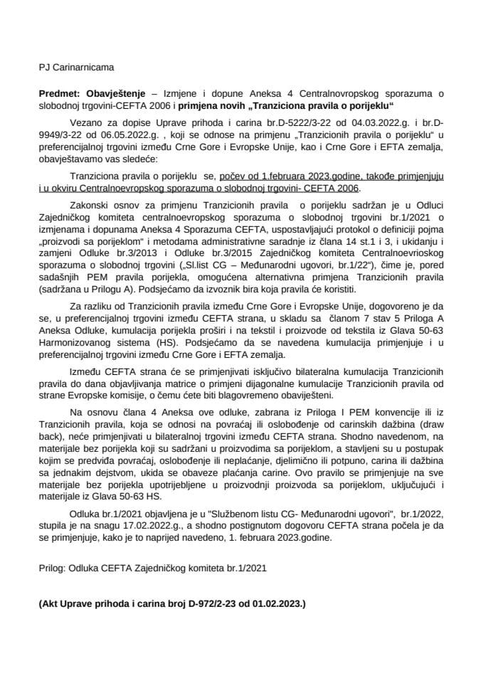 3.  Izmjene i dopune Aneksa 4 Sporazuma CEFTA 2006