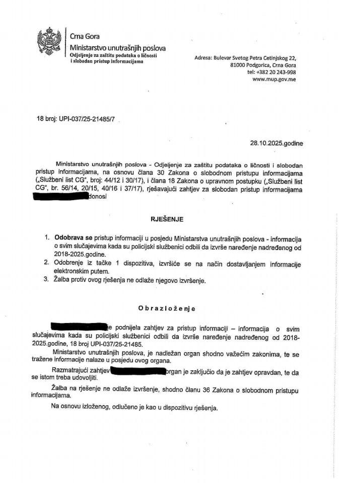 Rješenje br. 18-UPI-037/25-21485/7