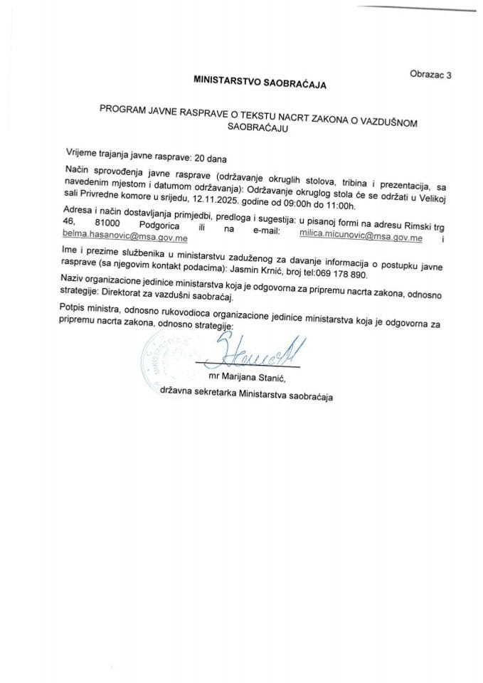 Obrazac 3 Program javne rasprave