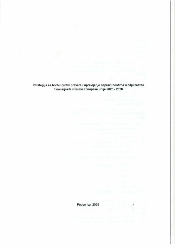 Strategija za borbu protiv prevara i upravljanje nepravilnostima u cilju zaštite finansijskih interesa Evropske unije 2025 - 2028