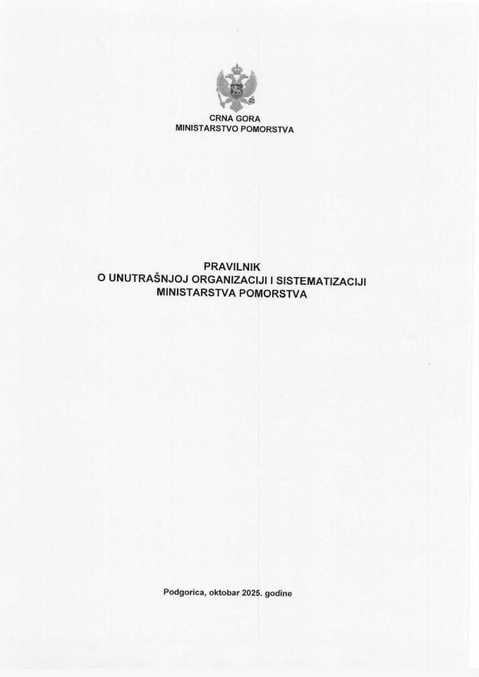 Pravilnik o unutrašnjoj organizaciji i sistematizaciji Ministartva pomorstva
