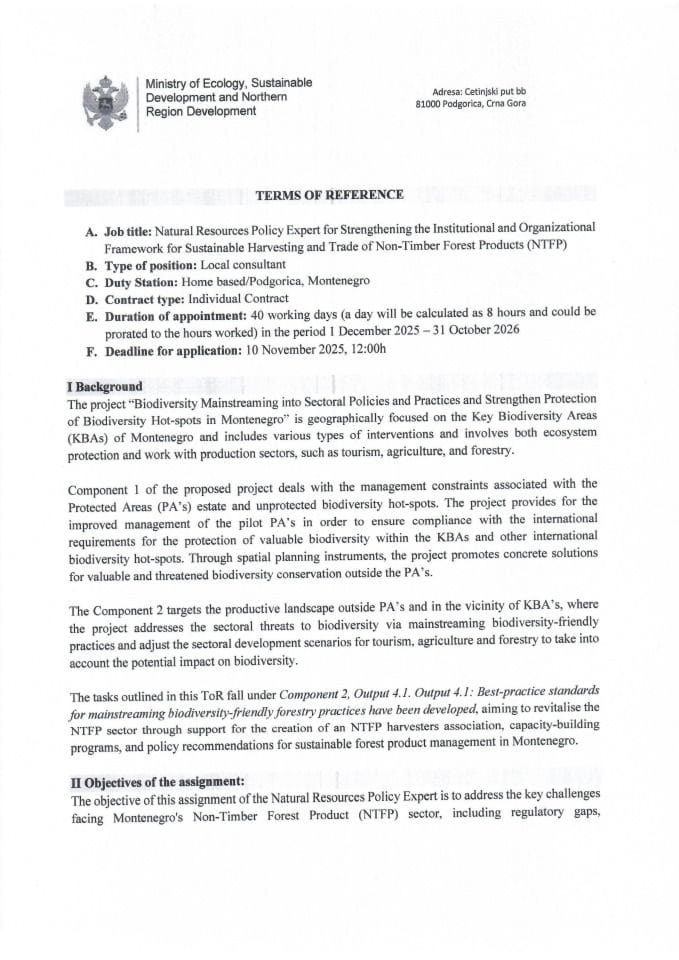 ToR Natural Resources Policy Expert for NTFP