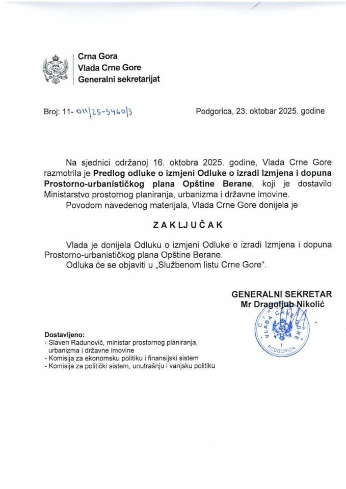 Predlog odluke o izmjeni Odluke o izradi Izmjena i dopuna Prostorno- urbanističkog plana Opštine Berane - zaključci