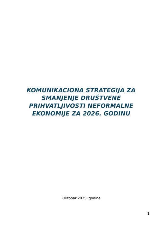 Nacrt Komunikacione strategije za smanjenje društvene prihvatljivosti neformalne ekonomije za 2026. godinu