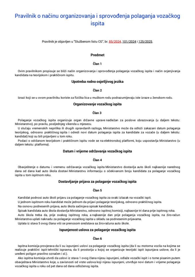 Pravilnik o načinu organizovanja i sprovođenja polaganja vozačkog ispita