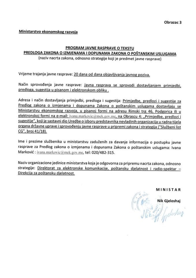 Obrazac 3 - Program javne rasprave