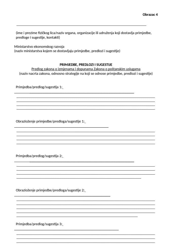 Obrazac 4 -Primjedbe i sugestije