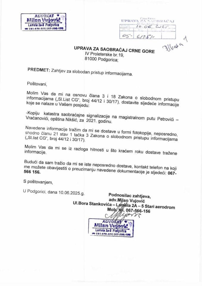 Advokat Milan Vujović 05 6175