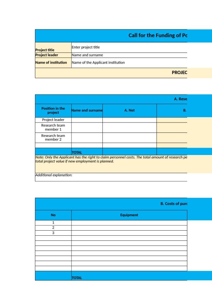 PROJECT FINANCIAL PLAN - POSTDOCTORAL