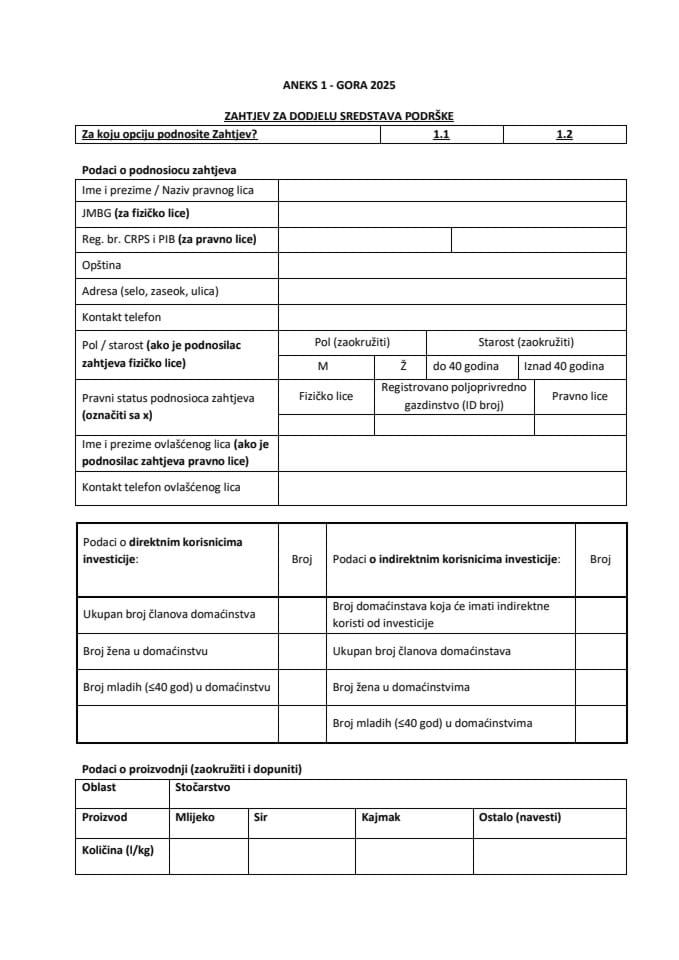 ANEKS 1 - Zahtjev za odobrenje projekta GORA