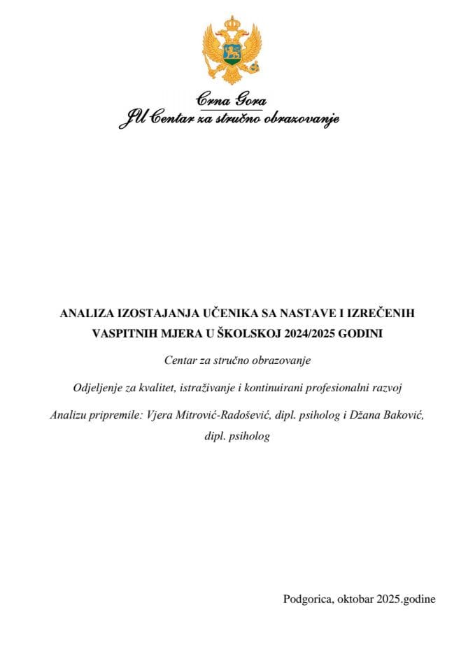 Анализа изостанака и васпитних мјера за ск 2024 2025 струцне сколе
