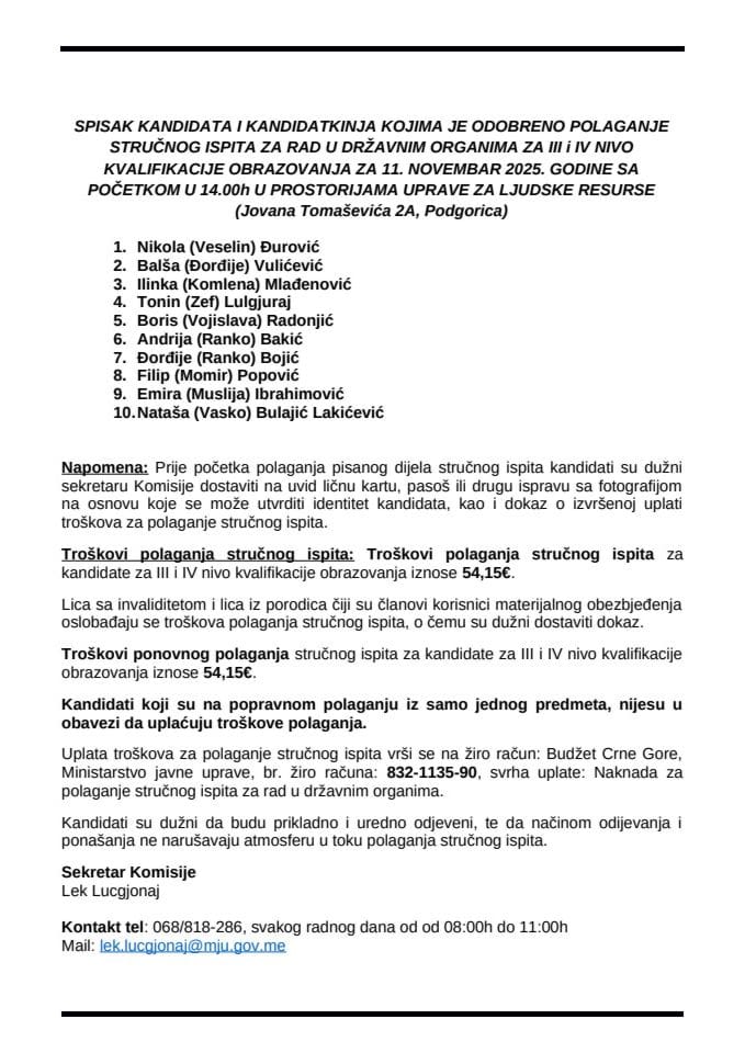 Списак 11.11.2025. године