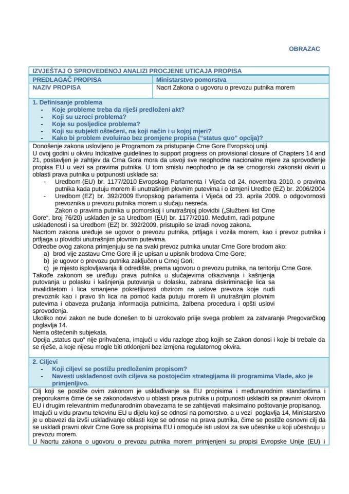 Ria obrazac - Zakon o pravima putnika