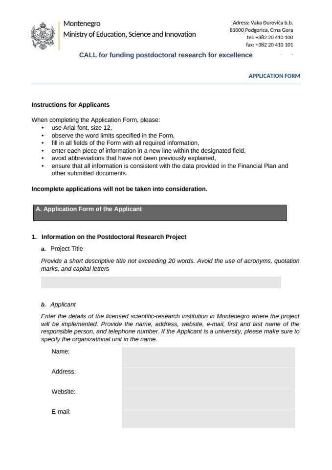 APPLICATION FORM - POSTDOC