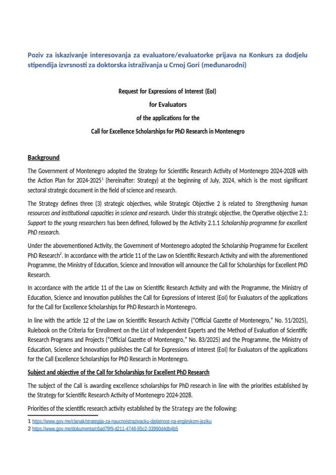 Medjunarodni Poziv za iskazivanje interesovanja za evaluatore-evaluatorke