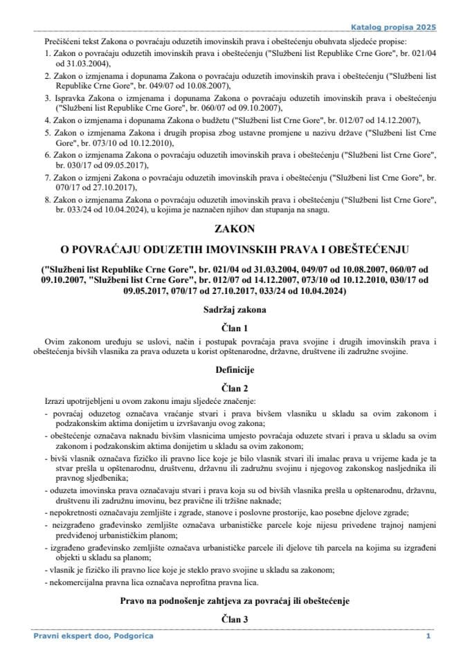 Zakon o povracaju oduzetih imovinskih prava i obestecenju