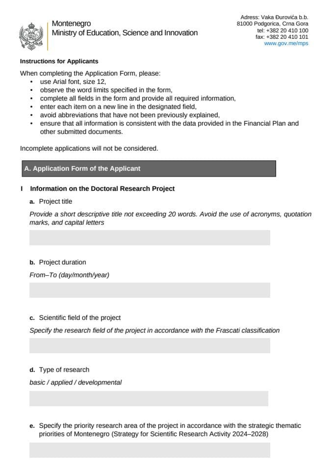 APPLICATION FORM - PhD