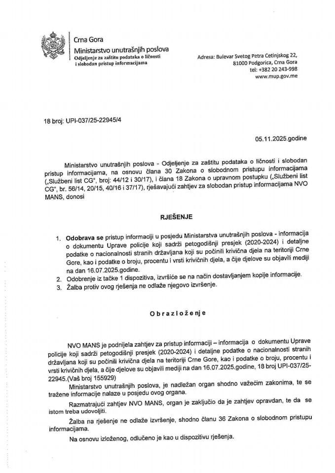 rješenje br. 18-UPI-037/25-22945/4