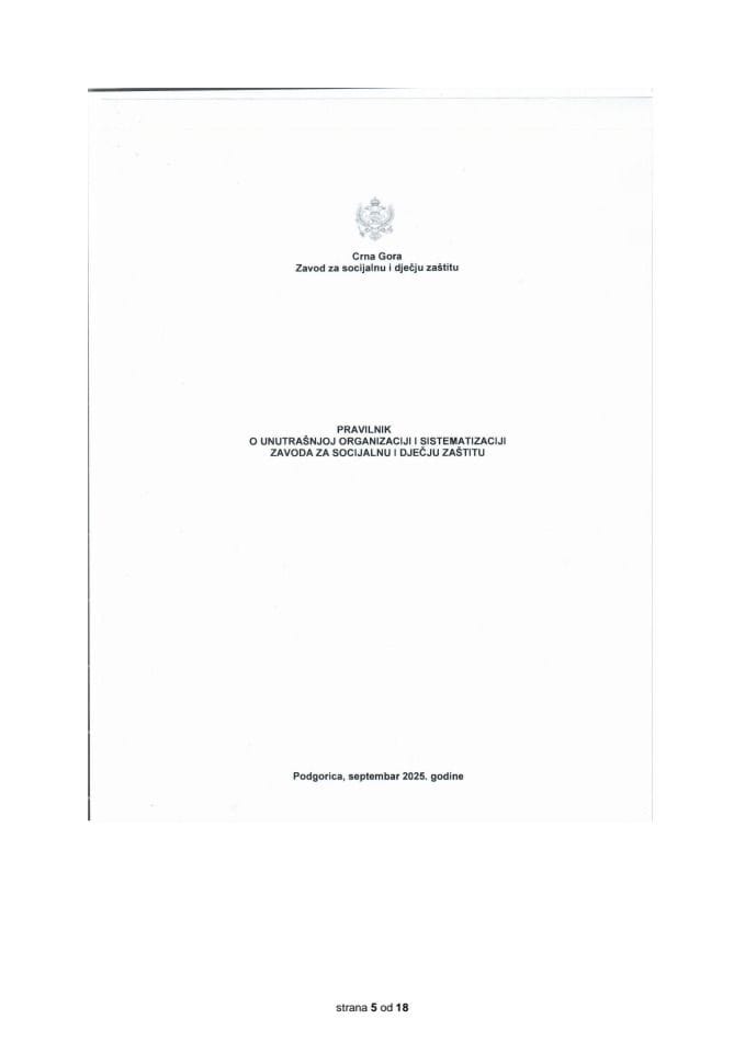 Predlog pravilnika o unutrašnjoj organizaciji i sistematizaciji Zavoda za socijalnu i dječju zaštitu