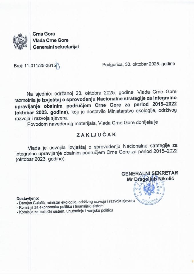 Извјештај о спровођењу Националне стратегије за интегрално управљање обалним подручјем Црне Горе за период 2015 - 2022 (октобар 2023. године) - Закључци