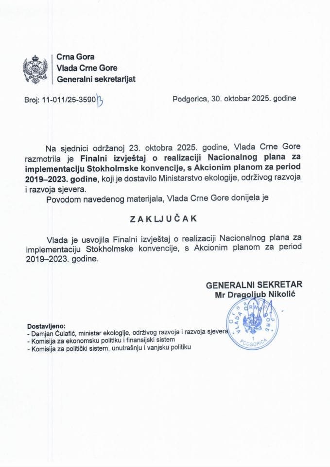 Финални извјештај о реализацији Националног плана за имплементацију Стокхолмске конвенције, с Акционим планом за период 2019-2023. године - Закључци