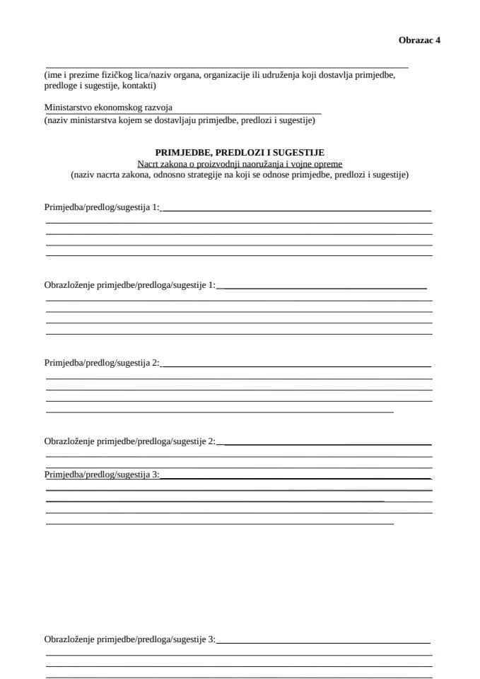 Obrazac 4 - Primjedbe i sugestije