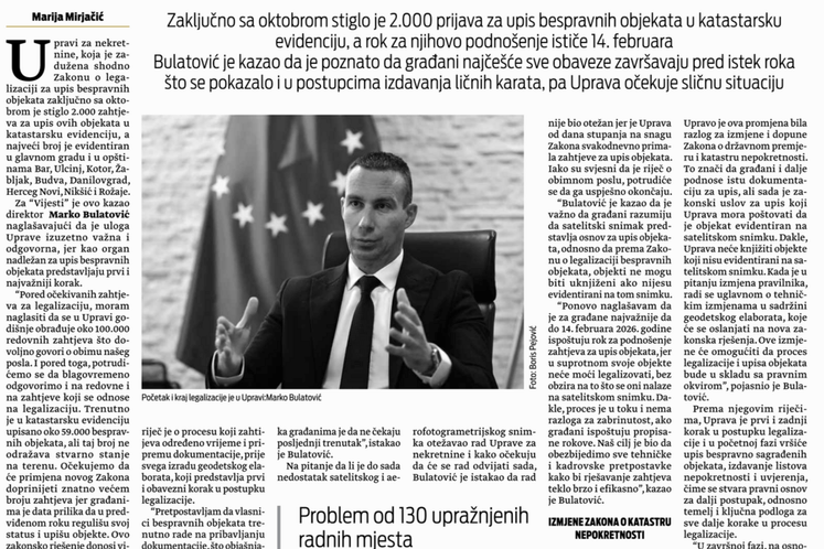 Intervju direktora Uprave za nekretnine za "Vijesti" Intervju direktora Uprave za nekretnine za "Vijesti"