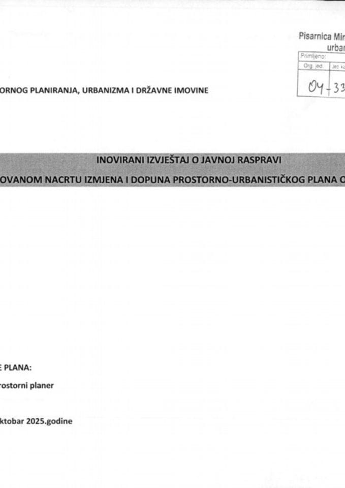 Inovirani Izvještaj o JR na korigovani nacrt ID opstine PUP Pluzine-oktobar 2025