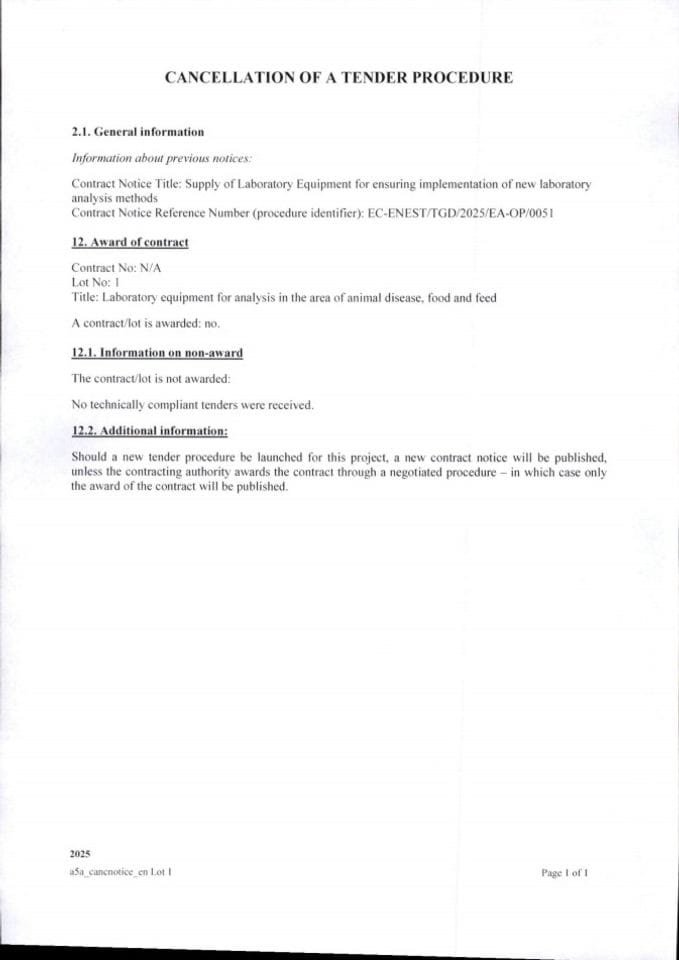 Цанцеллатион оф тендер процедуре