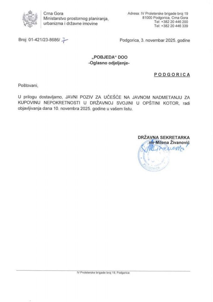 Јавни позив за продају непокретности у Општини Котор - Златко Јовицевиц