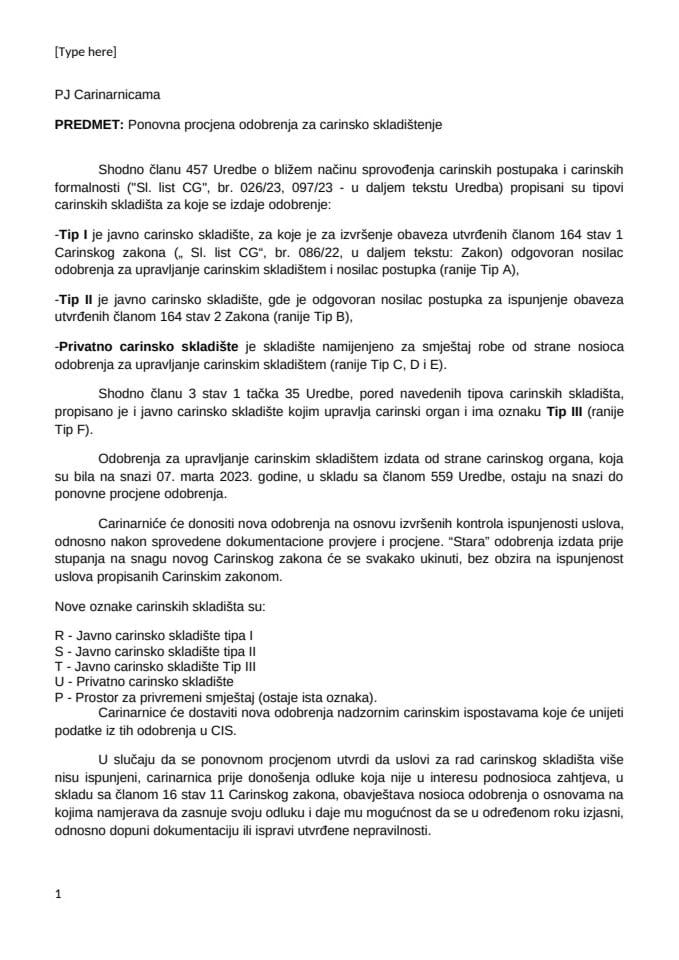 Ponovna procjena odobrenja za carinsko skladištenje