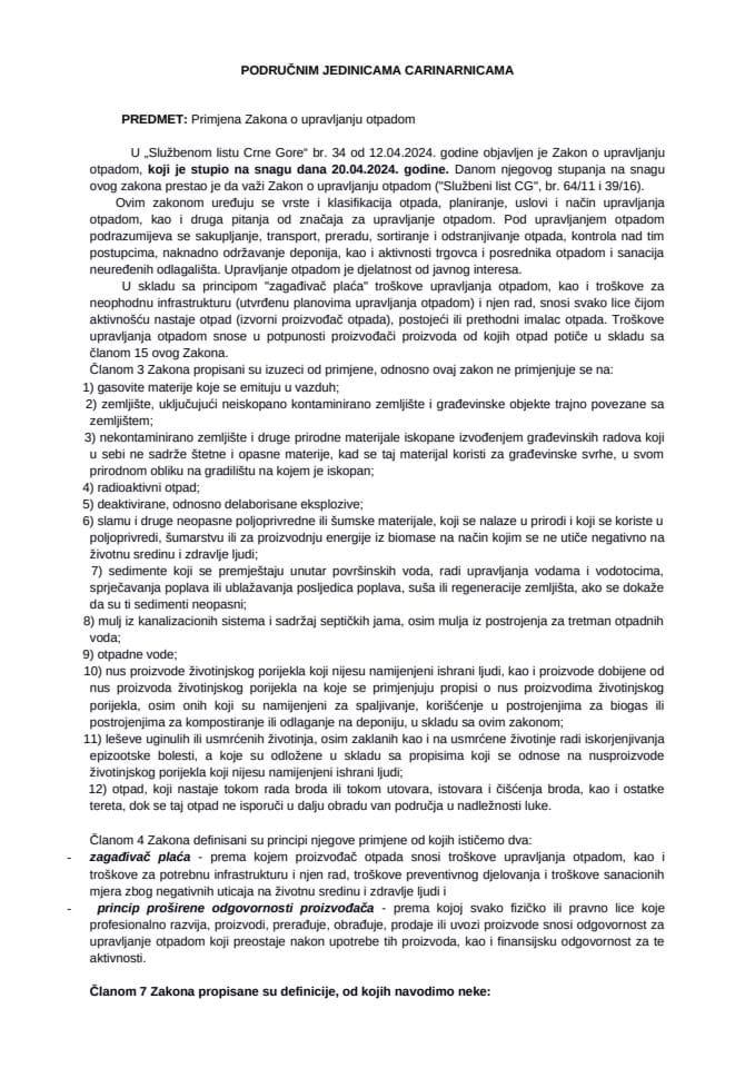 Primjena Zakona o upravljanju otpadom