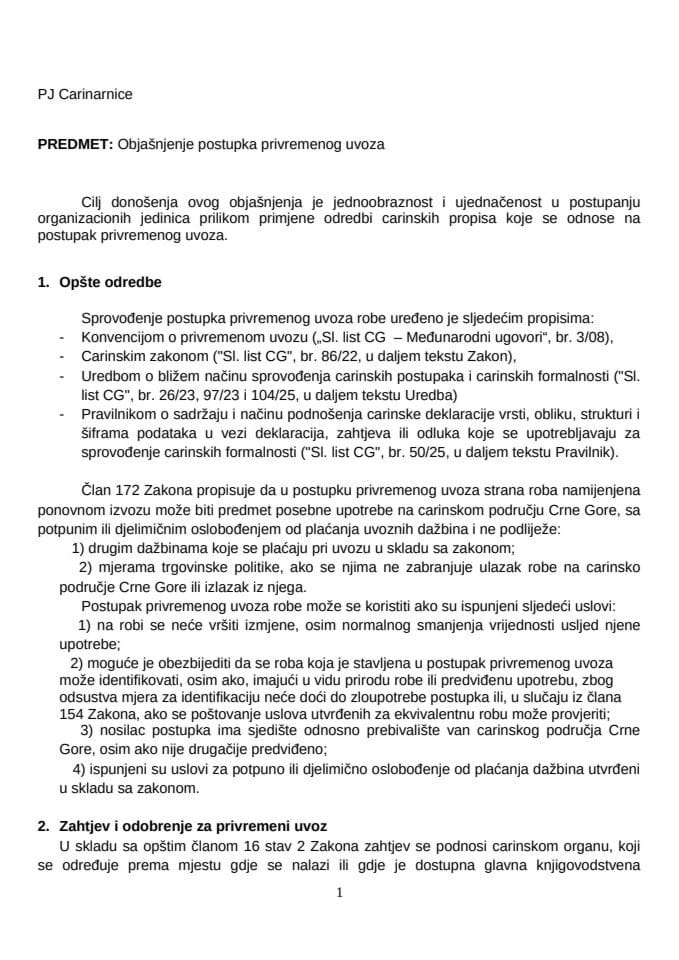 Objašnjenje postupka privremenog uvoza