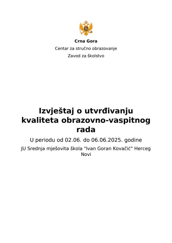 Извјестај ЈУ СМС Иван Горан Ковациц ХН