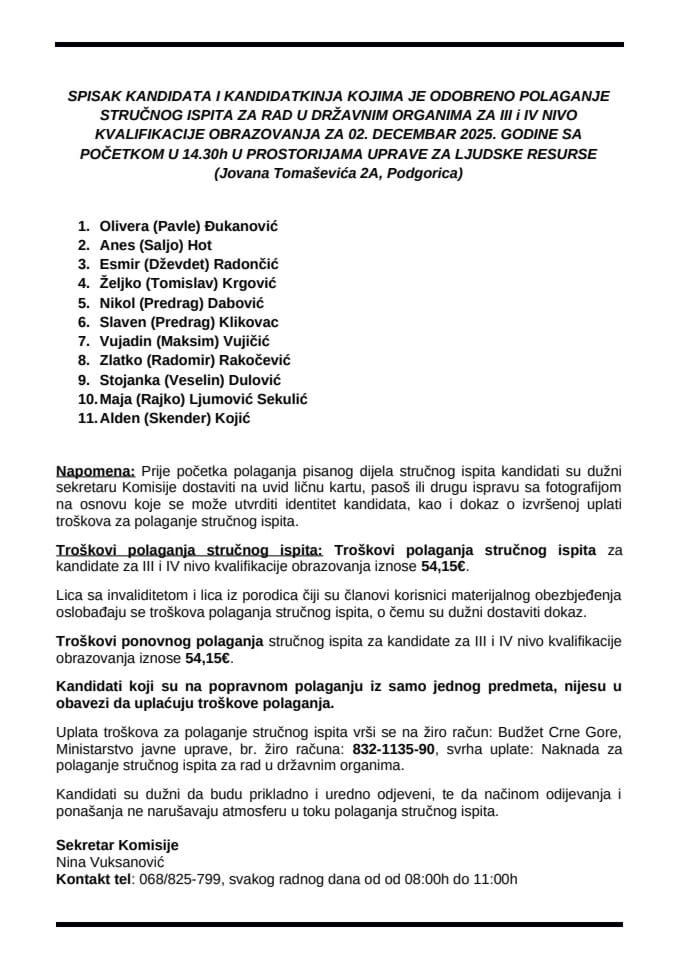 Списак кандидата 02.12.2025.