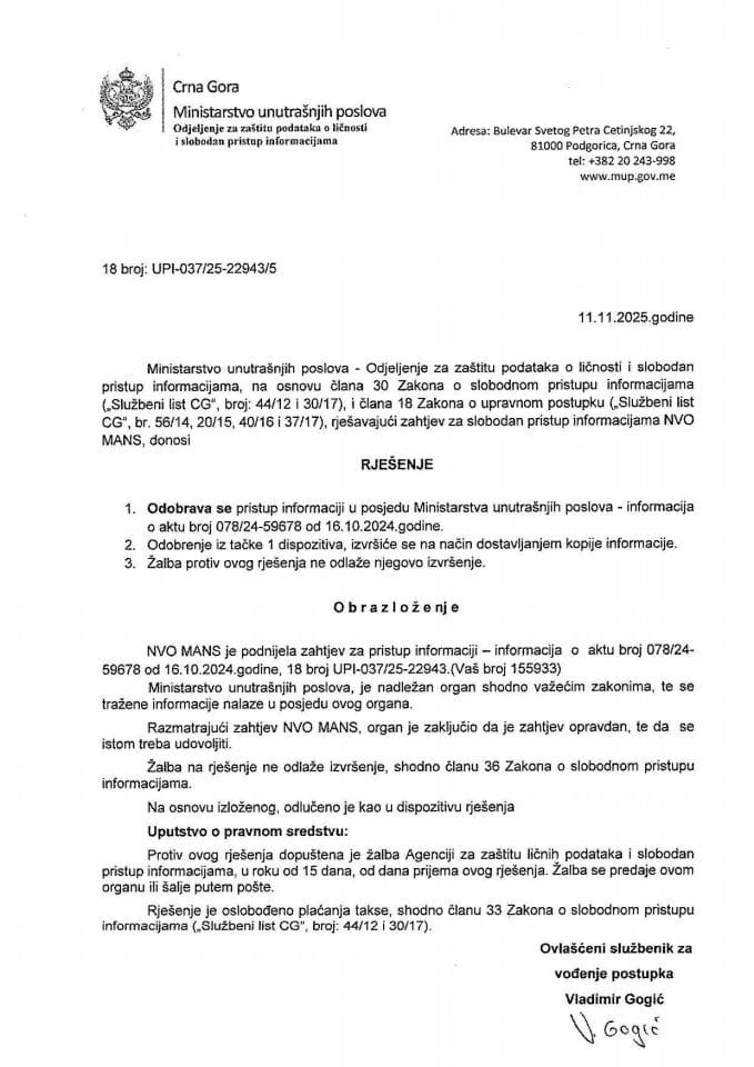 rješenje br. 18-UPI-037/25-22943/5