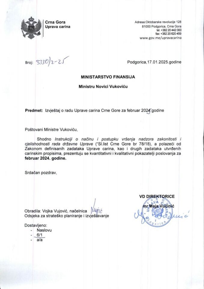 Izvještaj o radu UC  za februar 2025