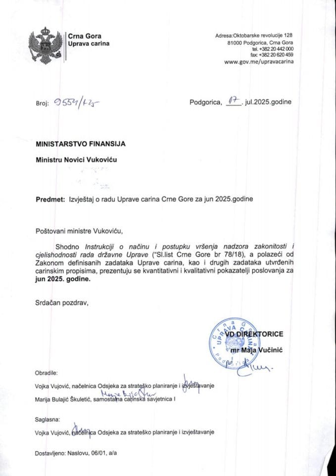 Izvještaj o radu UC za jun 2025