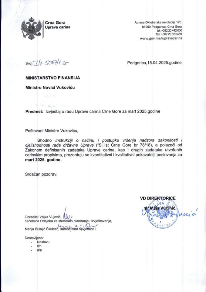 Izvještaj o radu UC za mart 2025