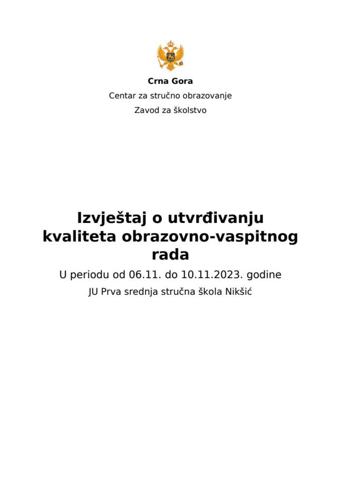 извјестај ЈУ Прва средња стручна школа Никшић