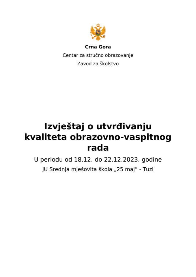 извјестај ЈУ Средња мјешовита школа 25 мај Тузи